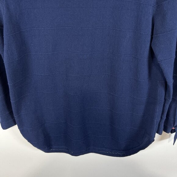 Lisa Todd Exposed Seam Tunic Sweater Crewneck Long‎ Tie Sleeve Cotton Navy Sz L - Picture 3 of 10